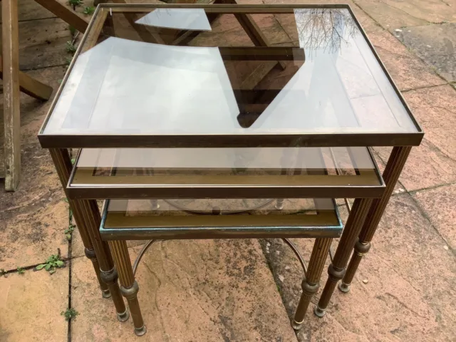 Vintage French Brass and Glass Nest of Tables