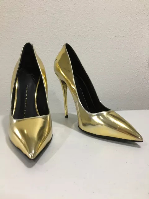 Giuseppe Zanotti Gold Metallic Leather Pointed Toe Pumps Size 39 READ