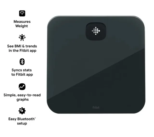 Fitbit Digital Escala de Baño Inteligente Negro Aire Vidrio 30 g Baterías x 3 IMC.