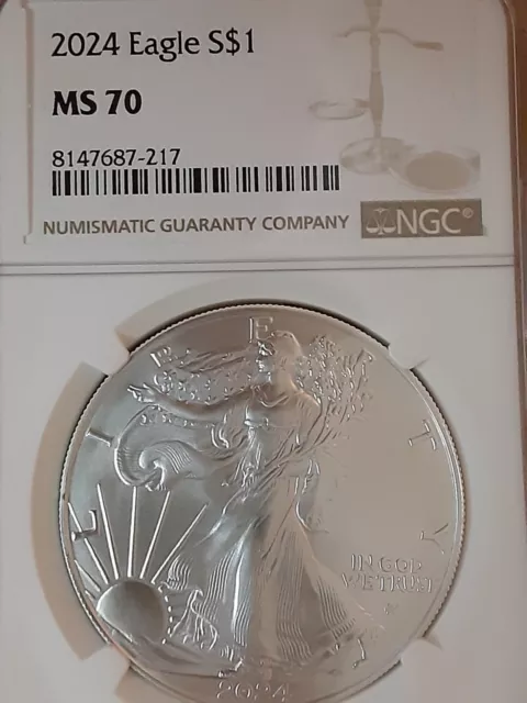 2024 (W) $1 American Silver Eagle PCGS MS70 FS Flag Label