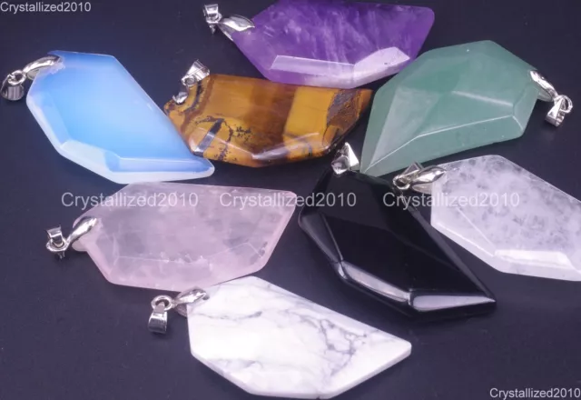 Natural Gemstone Faceted Tusk Tooth Moon Chakra Healing Pendant Beads Silver