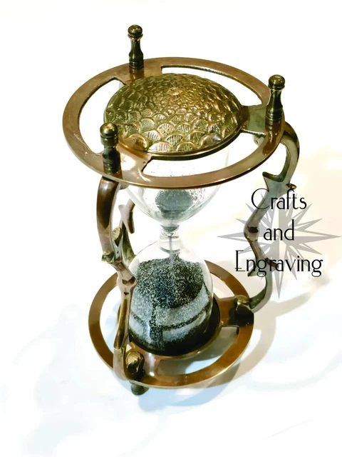 7" Engraved design nautical brass sand timer aka hourglass with black and white