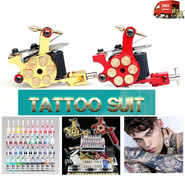 Tattoo Komplett Set Tätowierung  Tattoo Kit Tattoomaschine 40 Farben 50 Nadeln