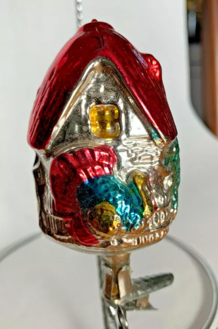 RARE Antique Mercury Glass Cottage Turkey Clip on Christmas Ornament