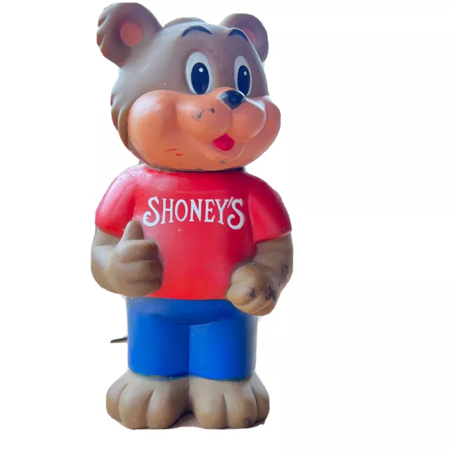 Shoney’s plastic bear bank Collectible memorabilia Not Pristine Missing Stopper