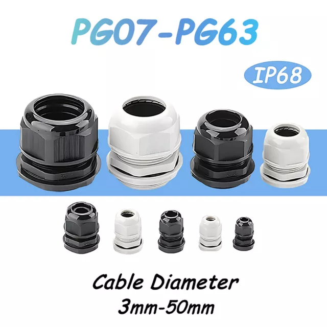 Ip68 White Black Nylon Cable Gland Nut Spiral Tail Locknut / Pg7,Pg9,Pg11 - Pg63