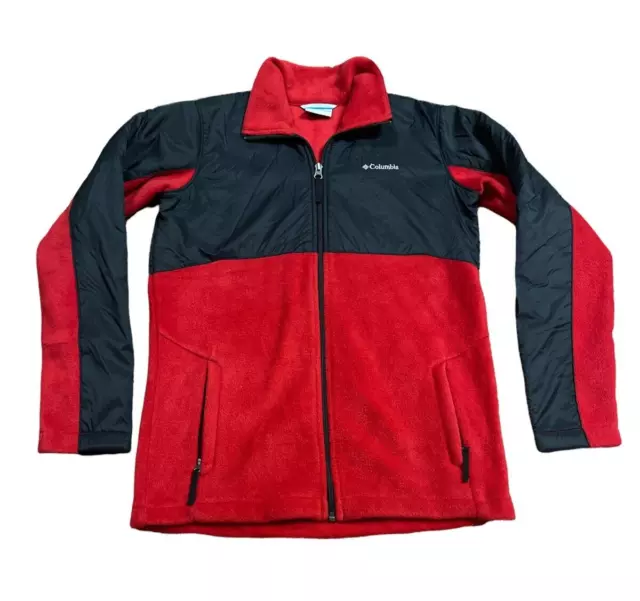 Columbia Fleece Full Zip Jacket Red Black Youth Size Large 14-16