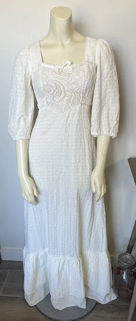 Vintage 70's Terri Juniors Cotton Maxi Dress Prairie Hippy Gunne Sax Style Sz 7