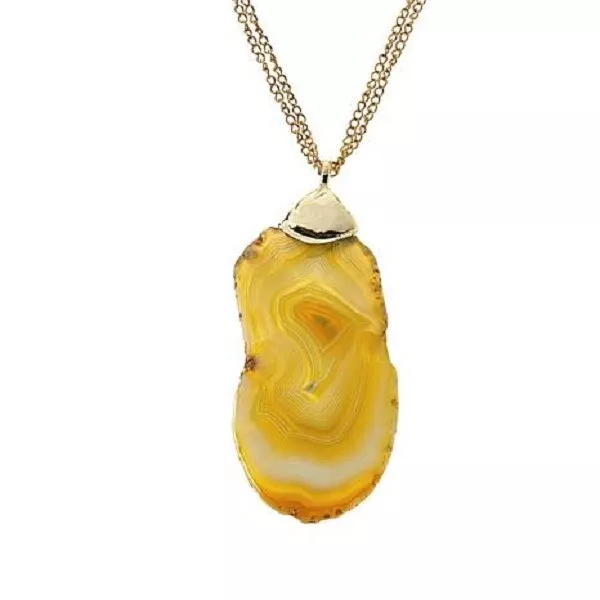 HSN JK NY 20" Goldtone Freeform Tan Color Agate Double Strand Pendant Necklace