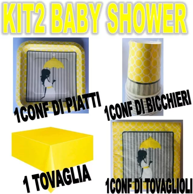 Kit Party Coordinato Baby Shower Festa Piatti Bicchieri Tovaglioli Nascita It's