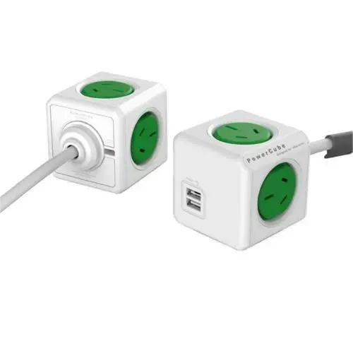 ALLOCACOC Powercube 5404/AUEUPCGREEN Extended - 4 Outlets with 2x USB - 3m -