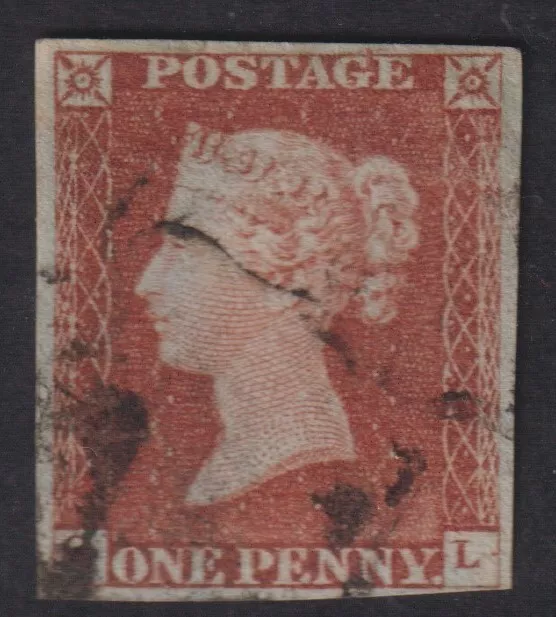QV SG8a 1d Red-Brown Plate 34 'QL' Very Blue Paper BS23 G/F USED 4 margins
