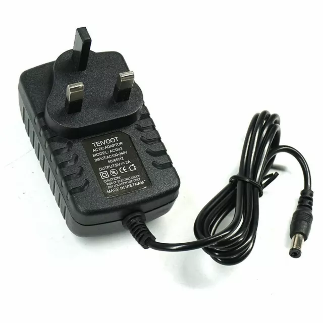 9V 2A Ac/Dc Uk Plug Power Supply Adapter 2000Ma Charger Mains Lead Uk