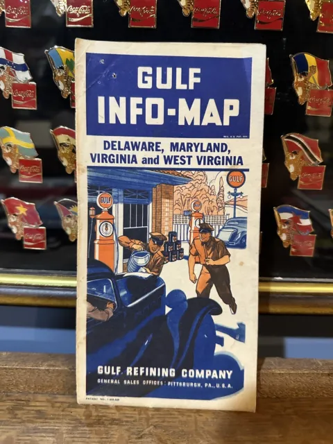 1934 Gulf Road Map: Delaware Maryland Virginia West Virginia USED