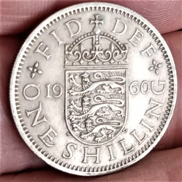 1960 one shilling 1/- coin CROWNED ENGLISH SHIELD OF ARMS, bob Uncleaned