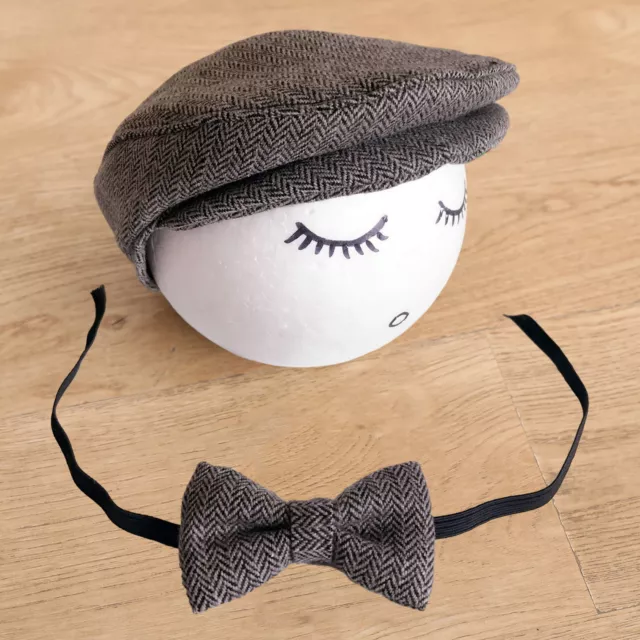 Hat Set Newborn Baby Peaked Herringbone Cap Bow Tie for Photography Prop Outfit