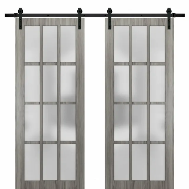 60" x 80" Gray Double Barn Door with Frosted Glass | Felicia 3312 Ginger Ash