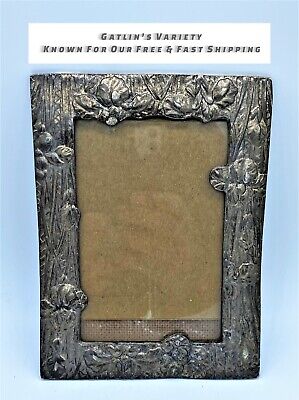 Vintage Heavy Brass Flowered Picture Frame with Table Easel Stand 6.5" x 4.75