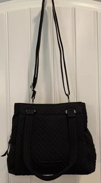 Vera Bradley Black Microfiber Multicompartment Crossbody Purse Detachable Strap