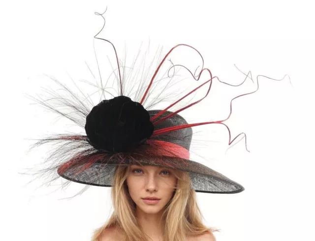 Large Black and Red Feather Royal Ascot Kentucky Derby Oaks Dubai Melburne Cup