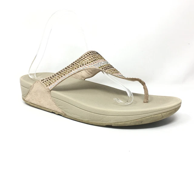 Fitflop Strobe Thong Flip Flops Shoes Womens Size 9 US 41 EU Beige Gem Wedge