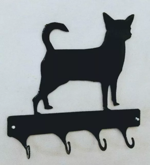 Chihuahua 4 Hook Leash Key Holder Black Wrought Iron Look Made in USA