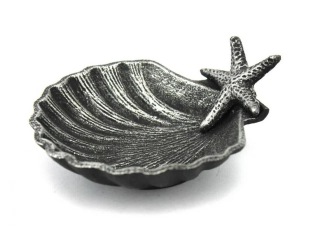 Antique Silver Cast Iron Shell With Starfish Decorative Bowl 6"