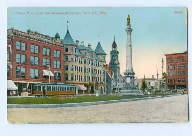 Y8377/ Racine Wis. Soldiers Monument, Tram  USA AK 1912