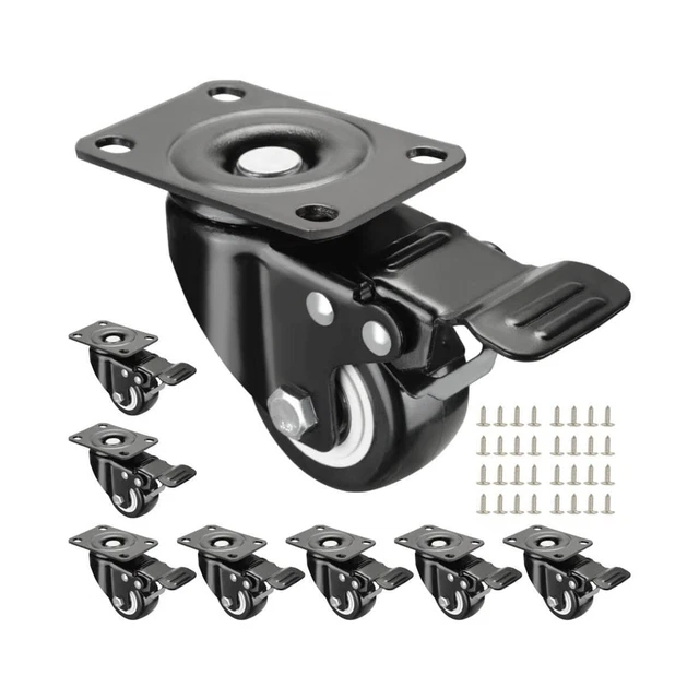 JGJC Casters 8 Pack Swivel Wheels with Brake, 1.5 inch Castor Wheels (d=1-1/2...