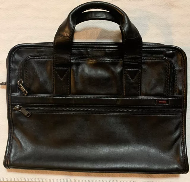 TUMI All Nappa Leather Slim Messenger Briefcase Bag