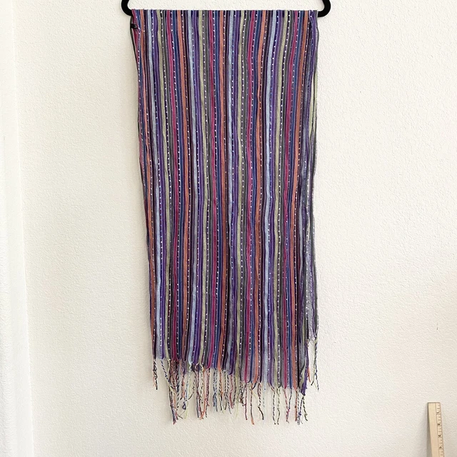 Multicolored Fringe Scarf Purple Pink Green