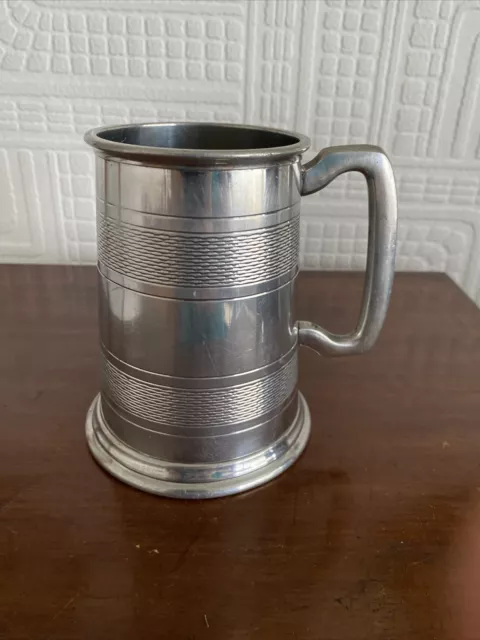 Vintage Sheffield Pewter Pint Tankard With Geometric Design