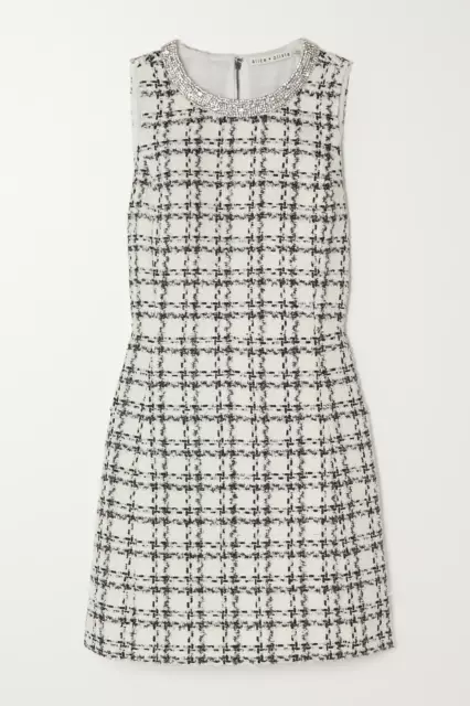 Alice and Olivia Clyde Crystal-Embellished Check Tweed Mini Dress - Retail $495