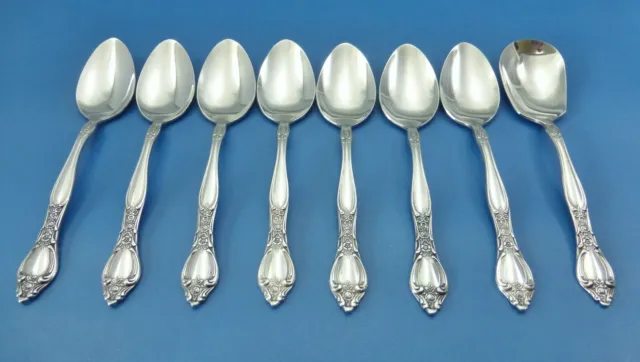 8 Miracle Maid MMA2 Spoons Stainless - 7 Teaspoons 1 Sugar Spoon USA