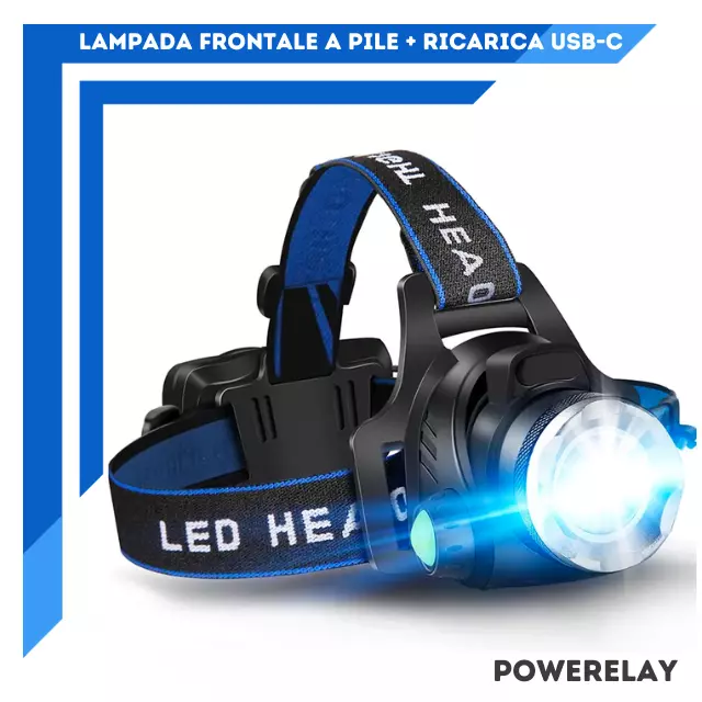 Lampada Da Testa LED Ricaricabile USB Type C Torcia Frontale no batterie