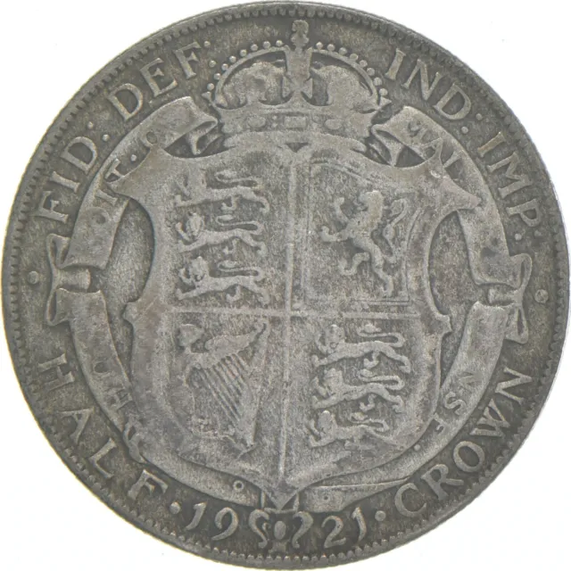 SILVER - WORLD Coin - 1921 Great Britain 1/2 Crown - World Silver Coin *712