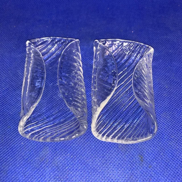 VINTAGE Pair folded Swedish Clear glass Napkin holders..