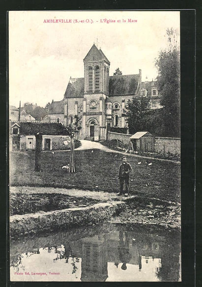 CPA Ambleville, L´Eglise et la Mare