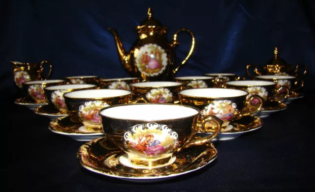 12 personnes Service en porcelaine Bavaria à café / thé décor Fragonard et or