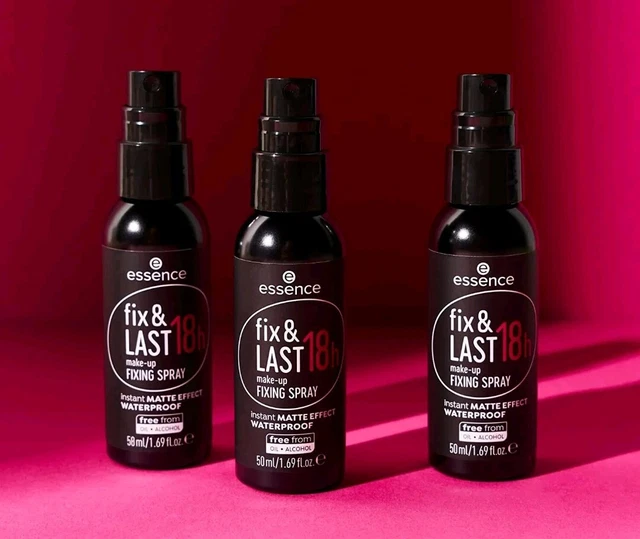 3x Essence fix & LAST 18h Maquillaje Fijador Spray 50 ml Efecto Instantáneo Impermeable