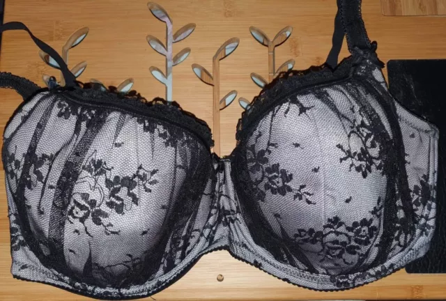 Superbe soutien-gorge blindé floral en maille florale noire gris maille noire 40DD