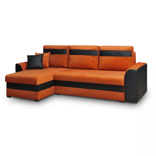 Canapé d'angle convertible lit tissu au touche agreable TOMMY Orange1