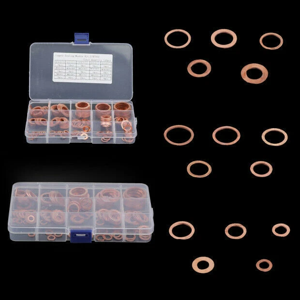 150PC Cuivre Détanchéité Rondelle Joint De Vidange Dhuile Assorti Avec Boîte FR