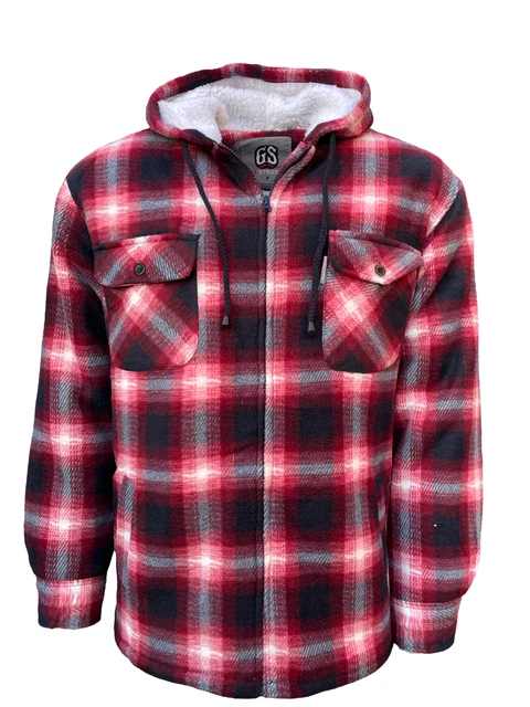 Mens Padded Shirt Fur Fleece Lined Hoodie Work Lumberjack Sherpa M-2XL