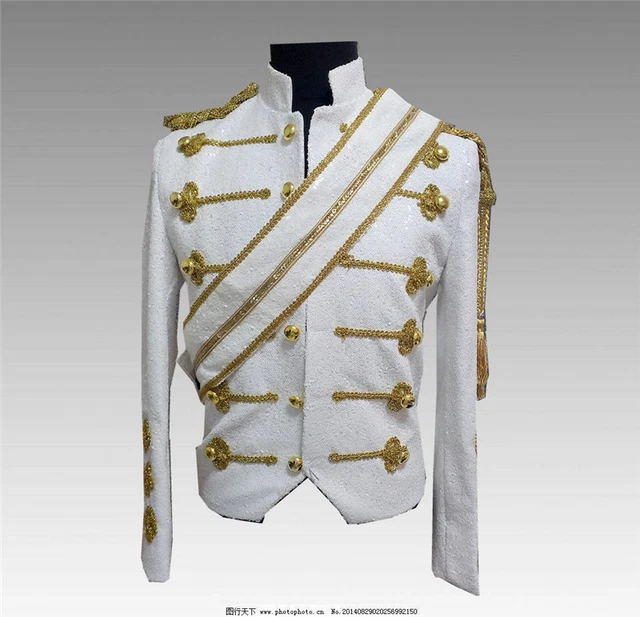 History MJ Michael Jackson White Sequin England Style Party CoatGentlemen Jacket