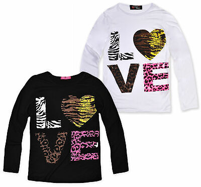 Girls Long Sleeve Top Kids Love Print T Shirt New Age 5 6 7 8 9 10 11 12 13 Year