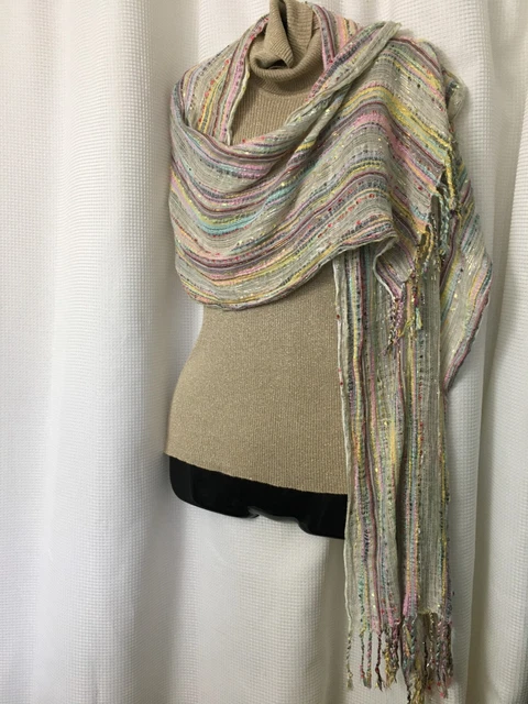 Loosely Woven Shawl Scarf 68X17" multi-color Metallic Evening Shiny B14