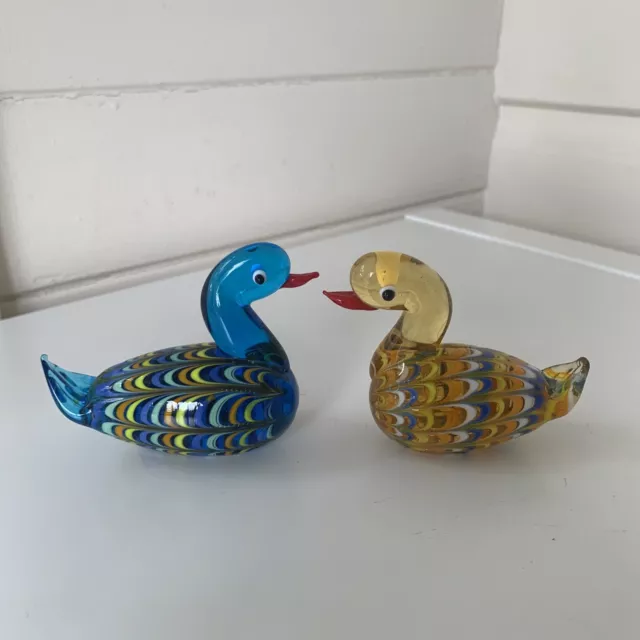 Art Glass Ducks Birds Figurines Small Decorative Murano Style