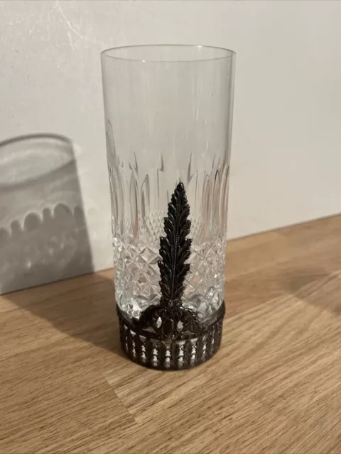 Verre Gobelet Cristal Et Porte Verre En Métal Argenté Feuille Poinçons Italiens