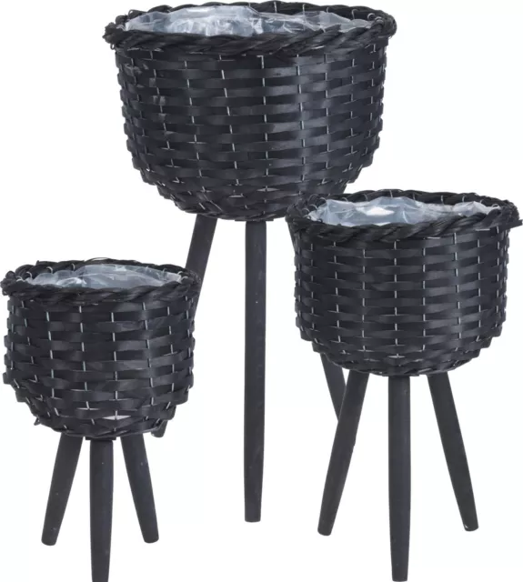 Planter On Stand Set Of 3 Rattan Garden Wicker Plant Pot Indoor Flower Basket